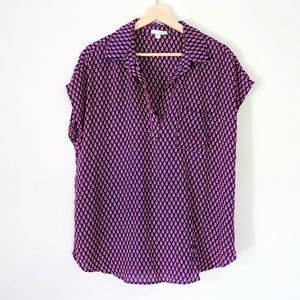 Pleione Navy & Bright Orange Popover Blouse Top